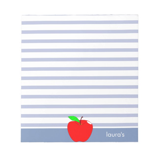 Red Apple Teacher Personalized Striped Memopad Notepad (Front)