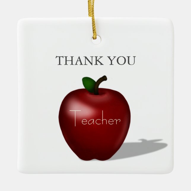 Red Apple "Thank You Teacher" Personalized Message Ceramic Ornament (Front)