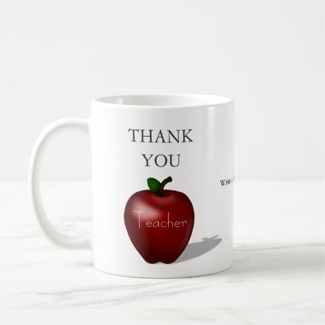 Red Apple "Thank You Teacher" Personalized Message Coffee Mug (Left)