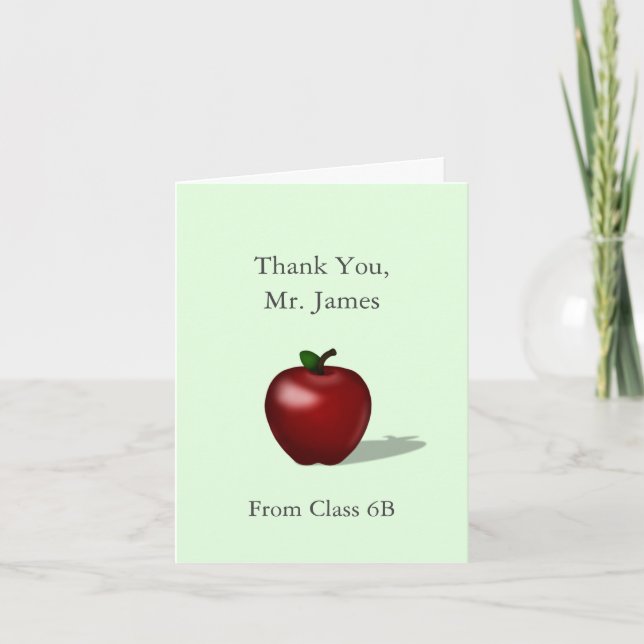 Red Apple "Thank You Teacher" Personalized School Thank You Card (Front)