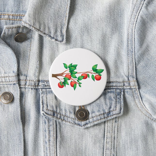 Red Apple Tree Branch Fresh Fruit and Green Leaves 3 Inch Round Button (Creator Uploaded)