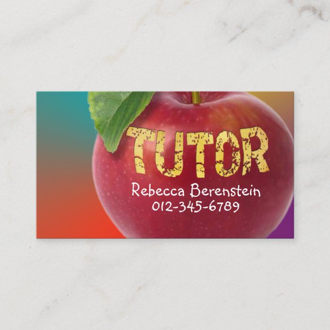 Red Apple Tutor Turquoise Orange Business Card (Front)