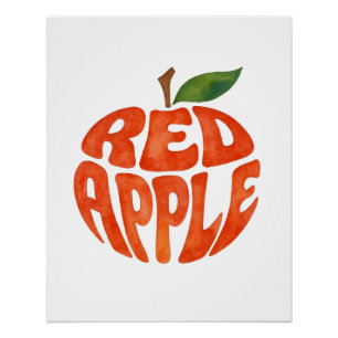 Red Apple Typography Art, Apple Poster