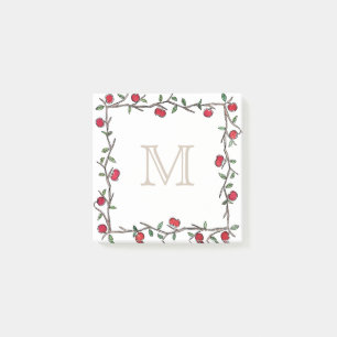 Red Apple Vine Beige Monogram Post-it Notes