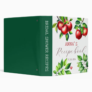 Red Apple watercolor bridal shower recipe Binder
