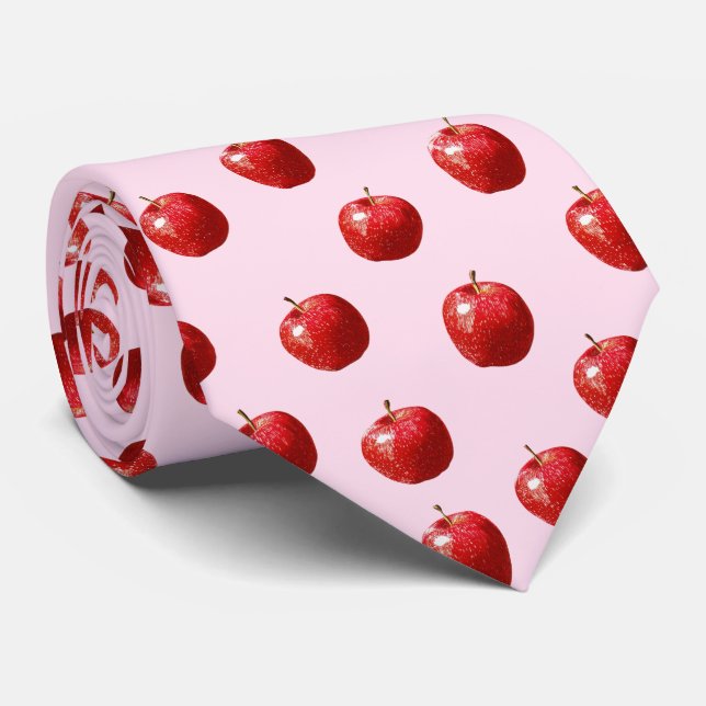 Red Apple Watercolor Pattern Neck Tie (Rolled)