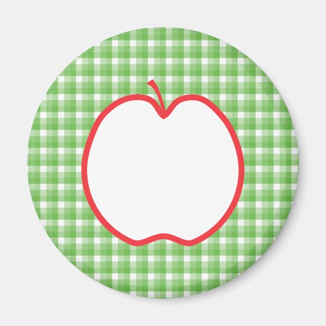 Red Apple. With Green and White Check Background. Magnet (Front)