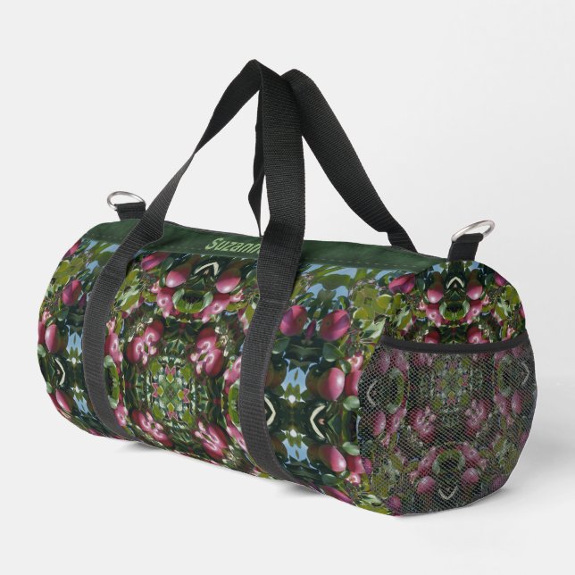 Red Apples Abstract Pattern Personalized Duffle Bag (Right Corner)