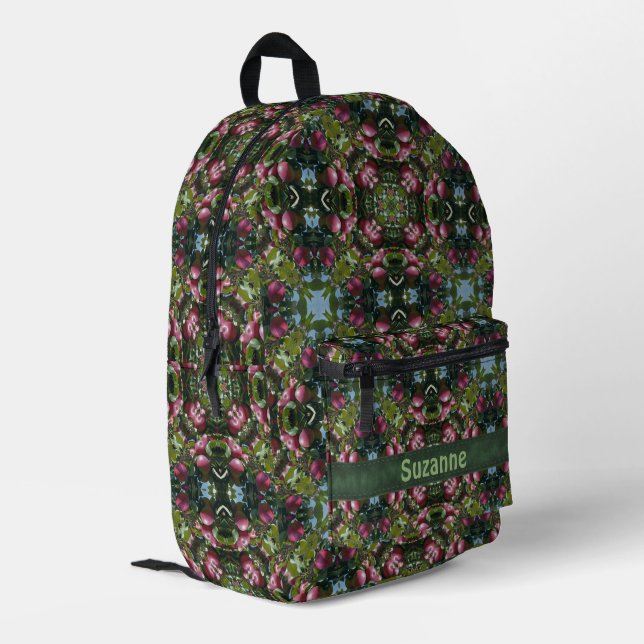 Red Apples Abstract Pattern Personalized Printed Backpack (Back Corner Left)
