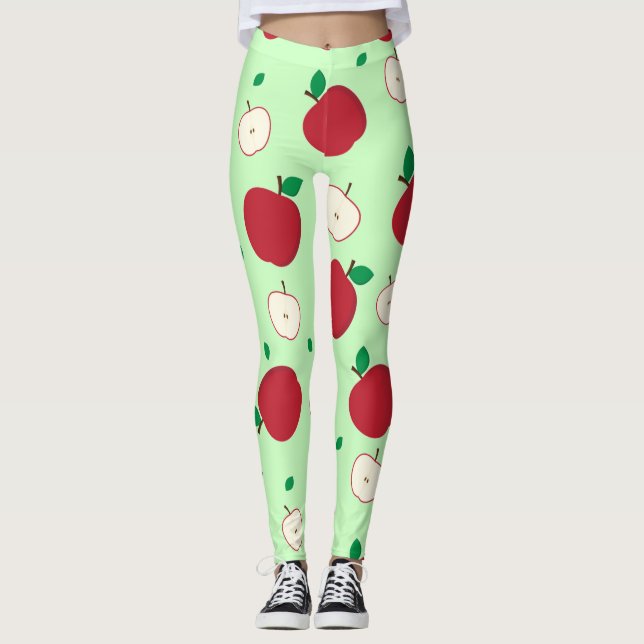 Red Apples and Halved Apples Leggings (Front)