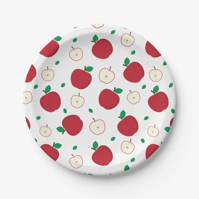 Red Apples and Halved Apples Paper Plate (Front)