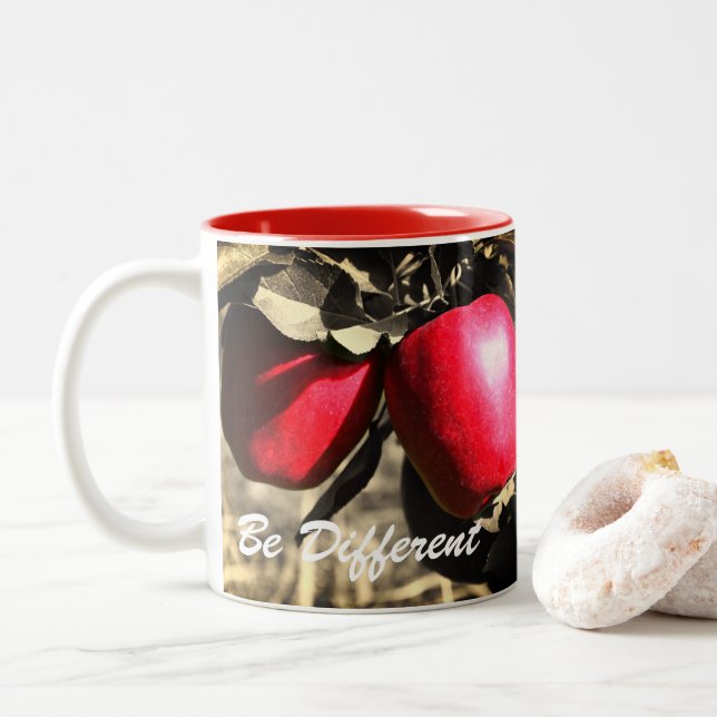 Red Apples Be Different Inspirational Two-Tone Coffee Mug (With Donut)