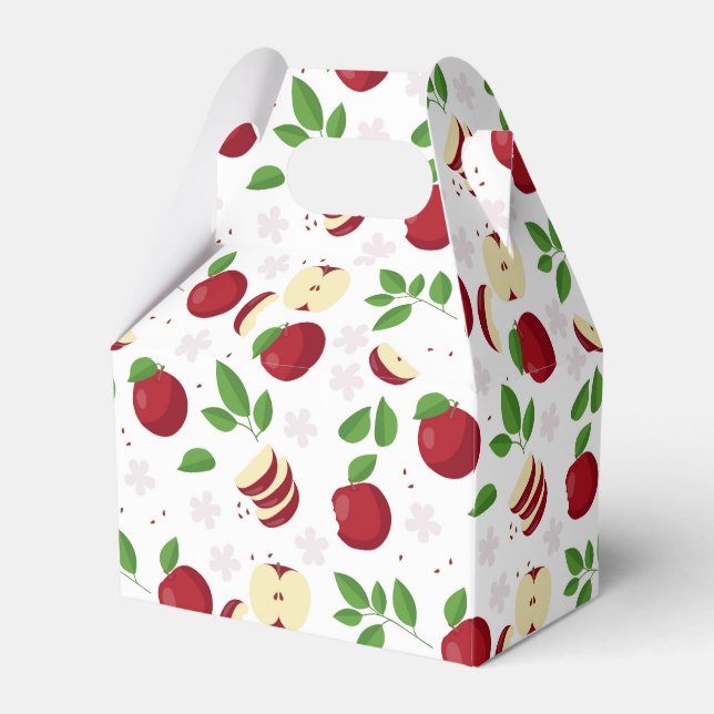 Red Apples, Blossoms & Greenery Pattern Favor Box (Front Side)