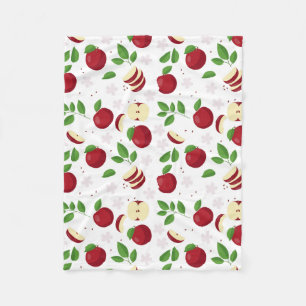 Red Apples, Blossoms & Greenery Pattern Fleece Blanket