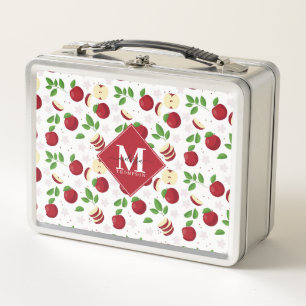 Red Apples, Blossoms & Greenery Pattern Metal Lunch Box