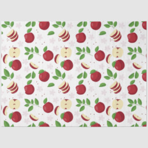 Red Apples, Blossoms & Greenery Pattern Tissue Paper