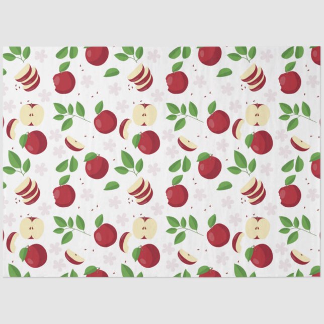 Red Apples, Blossoms & Greenery Pattern Tissue Paper (Front)