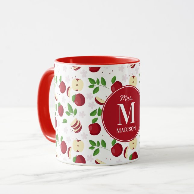 Red Apples, Blossoms Personalized Teacher Name Mug (Front Left)