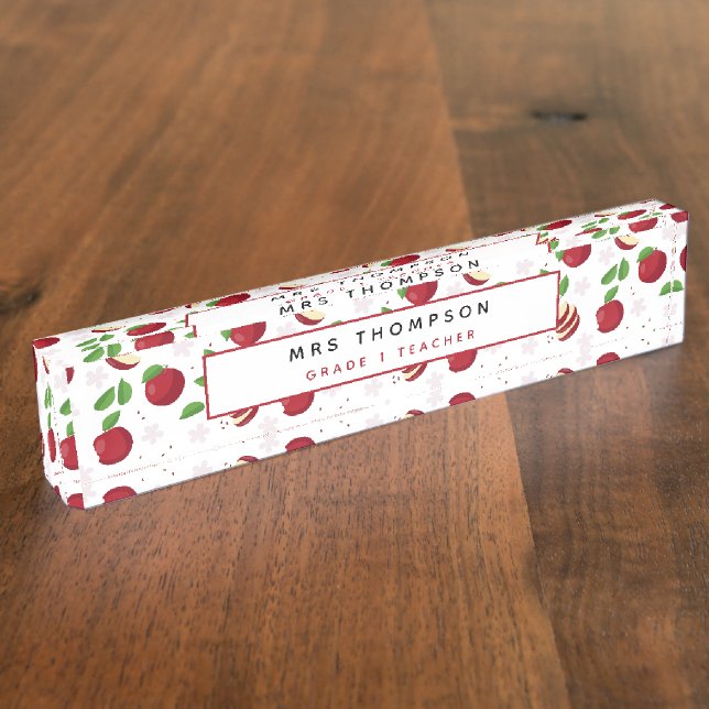Red Apples, Blossoms Personalized Teacher Name Nameplate (Side)