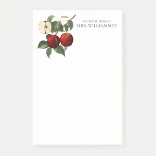 Red Apples Botanical Monogrammed Name 4x6 Post-it Notes