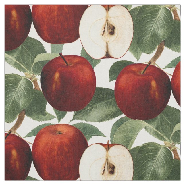 Red Apples Botanical Pattern Fabric (Swatch)