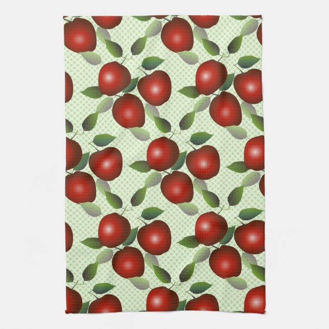 Red Apples Fruit Gingham Kitchen Towel (Vertical)