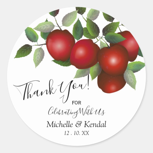 Red Apples Fruit | Thank You Classic Round Sticker (Front)