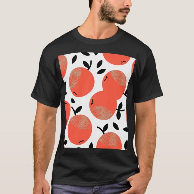 Red Apples: Golden Textured Pattern. T-Shirt (Front)