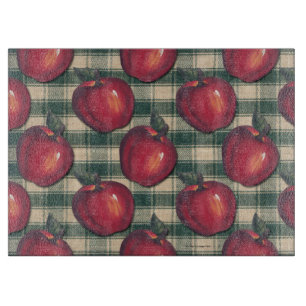 Red  Apples Green Plaid Cutting Board