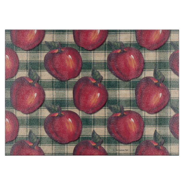 Red  Apples Green Plaid Cutting Board (Front)