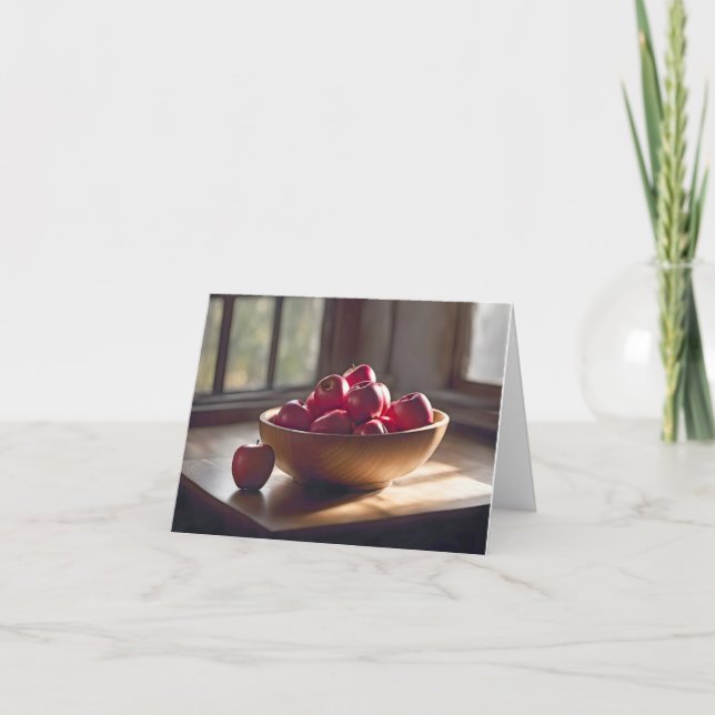Red Apples In Wooden Bowl Note Card (Front)