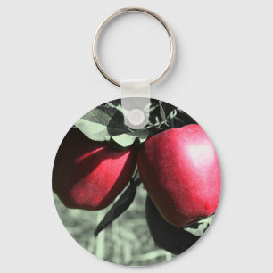 Red Apples On Black And White Keychain