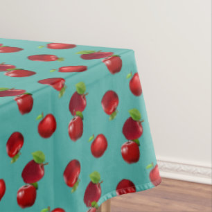 Red Apples on Emerald Teal Tablecloth