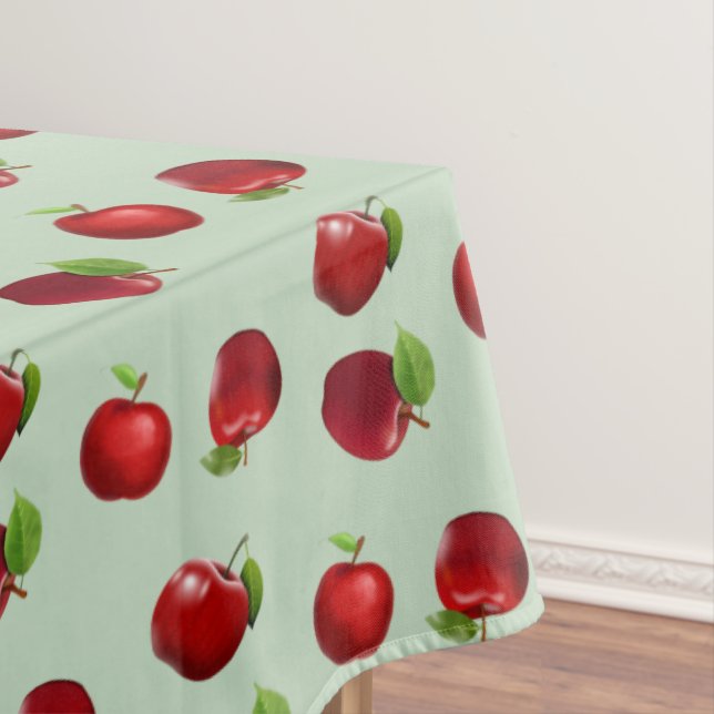 Red Apples on Light Green Tablecloth (In Situ)