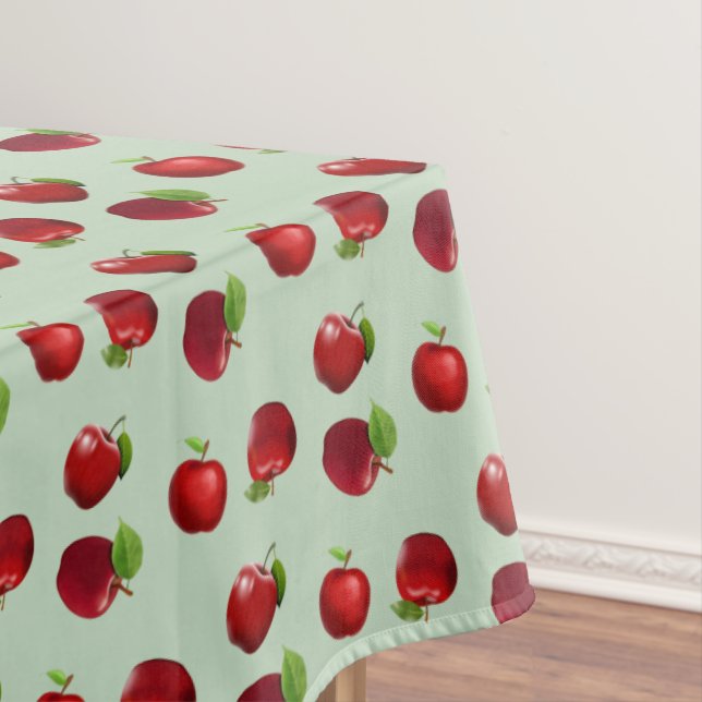 Red Apples on Light Green Tablecloth (In Situ)