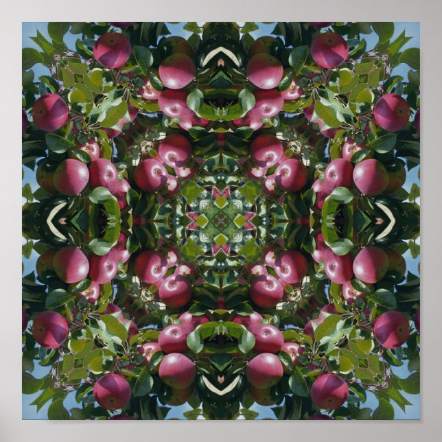 Red Apples On Tree Nature Art Abstract Poster (Front)