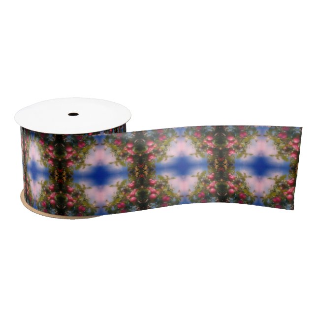 Red Apples On Tree Painting Abstract Pattern Satin Ribbon (Spool)