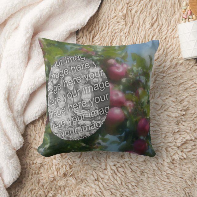 Red Apples On Tree Painting Add Your Photo Throw Pillow (Blanket)