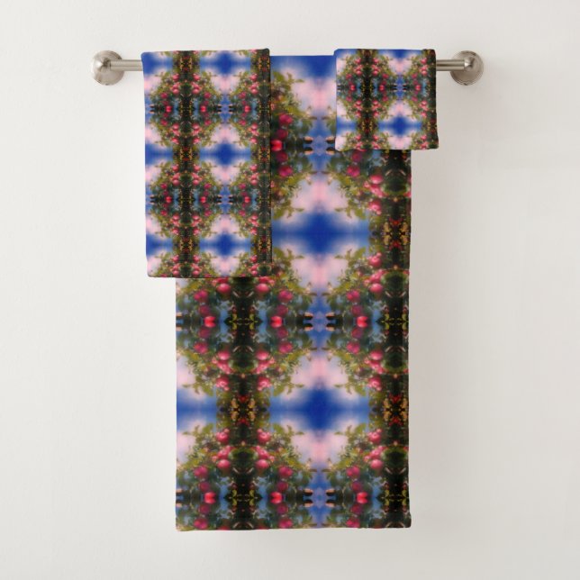 Red Apples On Tree Photo Painting Abstract Bath Towel Set (Insitu)
