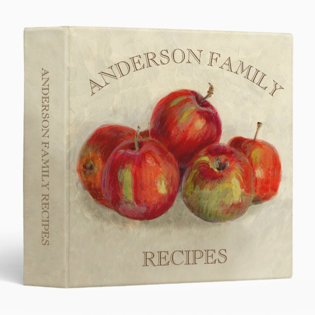 Red Apples Painting Family Monogram Recipe Binder (Front/Spine)
