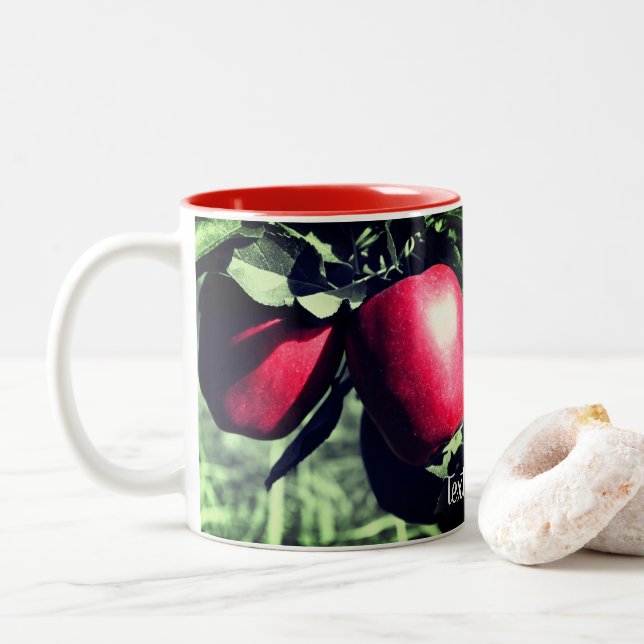 Red Apples Partial Colour Personalized Two-Tone Coffee Mug (With Donut)