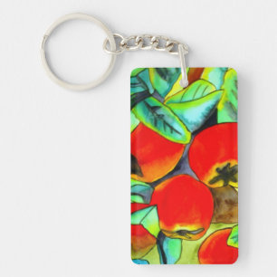 Red Apples watercolor fruit art painting Keychain