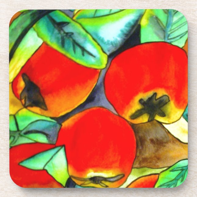 Red Apples watercolor original art painting Coaster (Front)