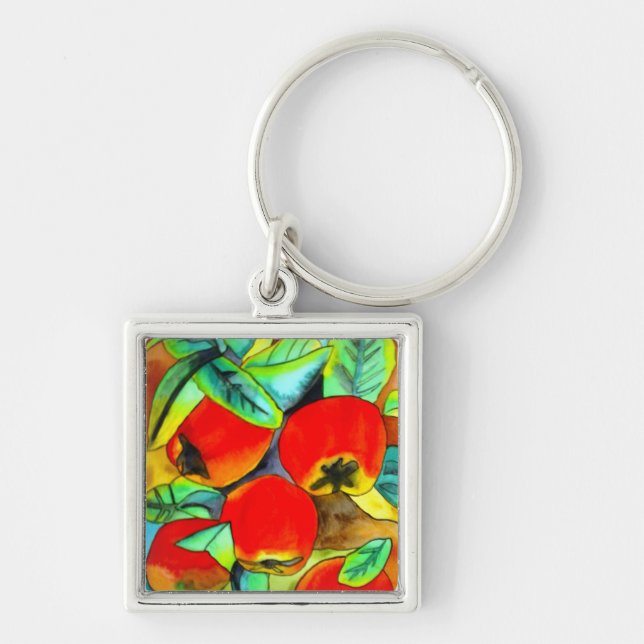 Red Apples watercolor original art painting Keychain (Front)