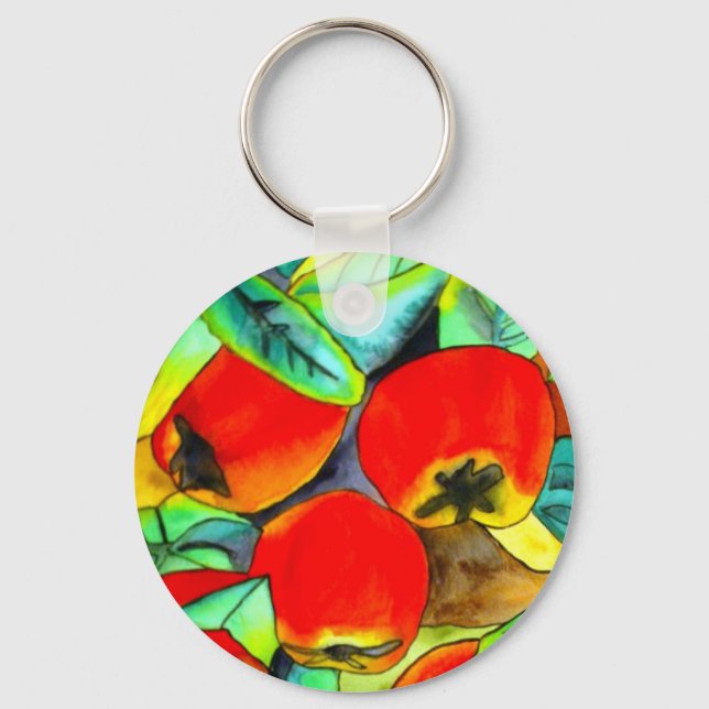 Red Apples watercolor original art painting Keychain (Front)