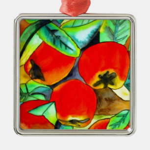 Red Apples watercolor original art painting Metal Ornament