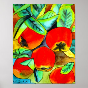 Red Apples watercolor original art painting Poster