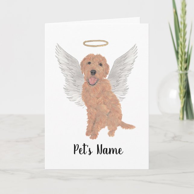 Red Apricot Golden Doodle Sympathy Memorial Card (Front)