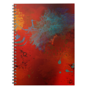 Red, Aqua & Gold Grunge Abstract Art Notebook