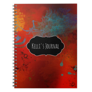 Red, Aqua & Gold Grunge Abstract Personalized Notebook